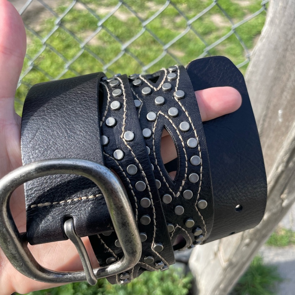 FOSSIL Womens Black Perforated Embellished Studded Leather Belt Size L (37)